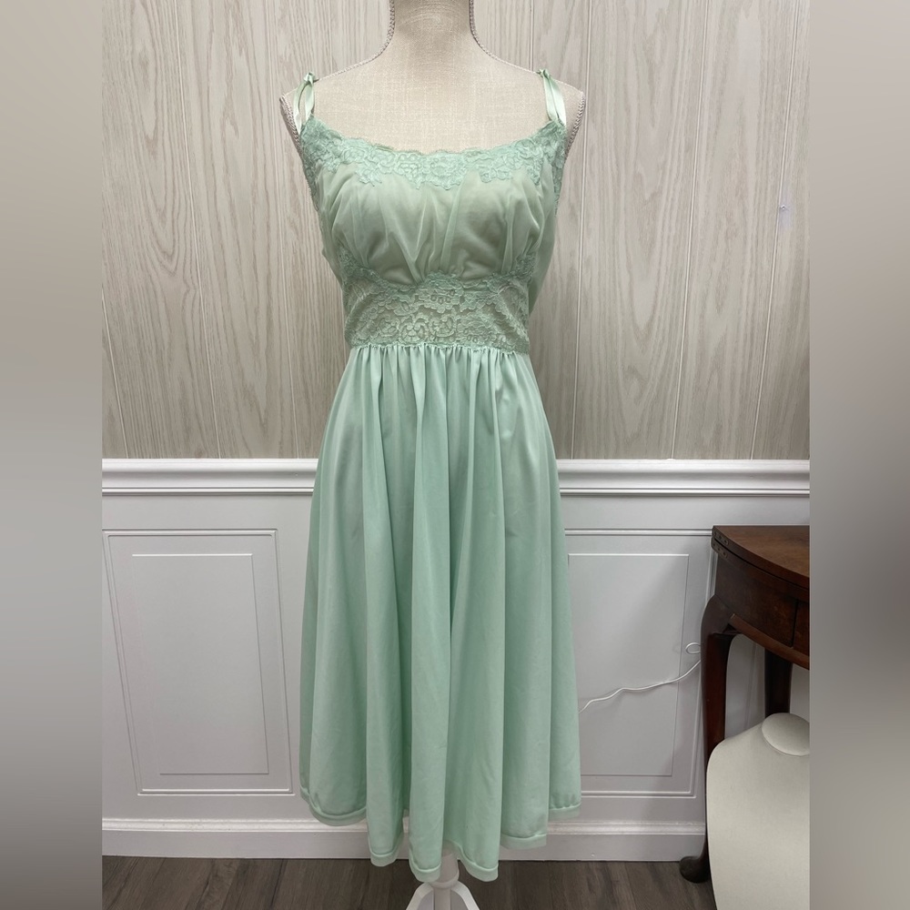 Vintage Vanity Fair mint green sheet nightgown